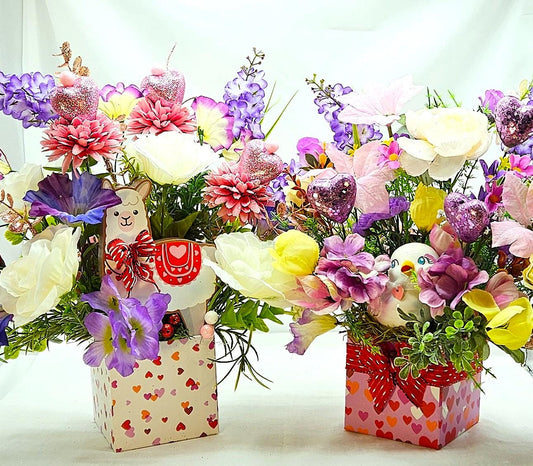 Cheerful Ceramic Bird or Wooden Happy Llama/Hearts/Love Gestures/Ribbon/Bow/Heart/Love Decorated Box w/Lid/Mix of Pastel Florals/Gift/Decor