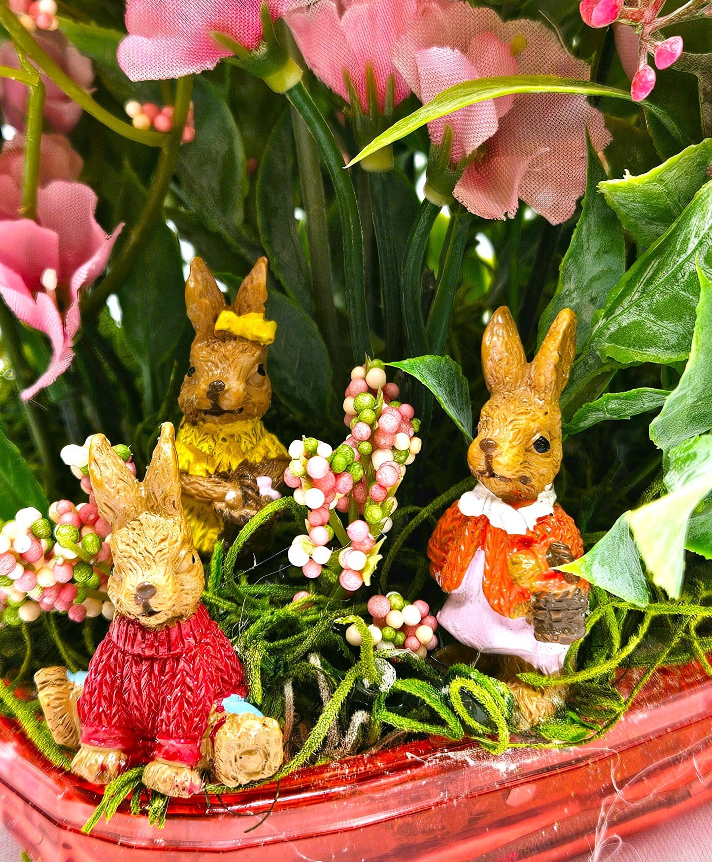 Charming Floral Arrangement in Heart-Shaped Dish, 3 Choices,  Pick from Bunnies or Llamas, Deer SOLD, Gift for Her, Any Occasion