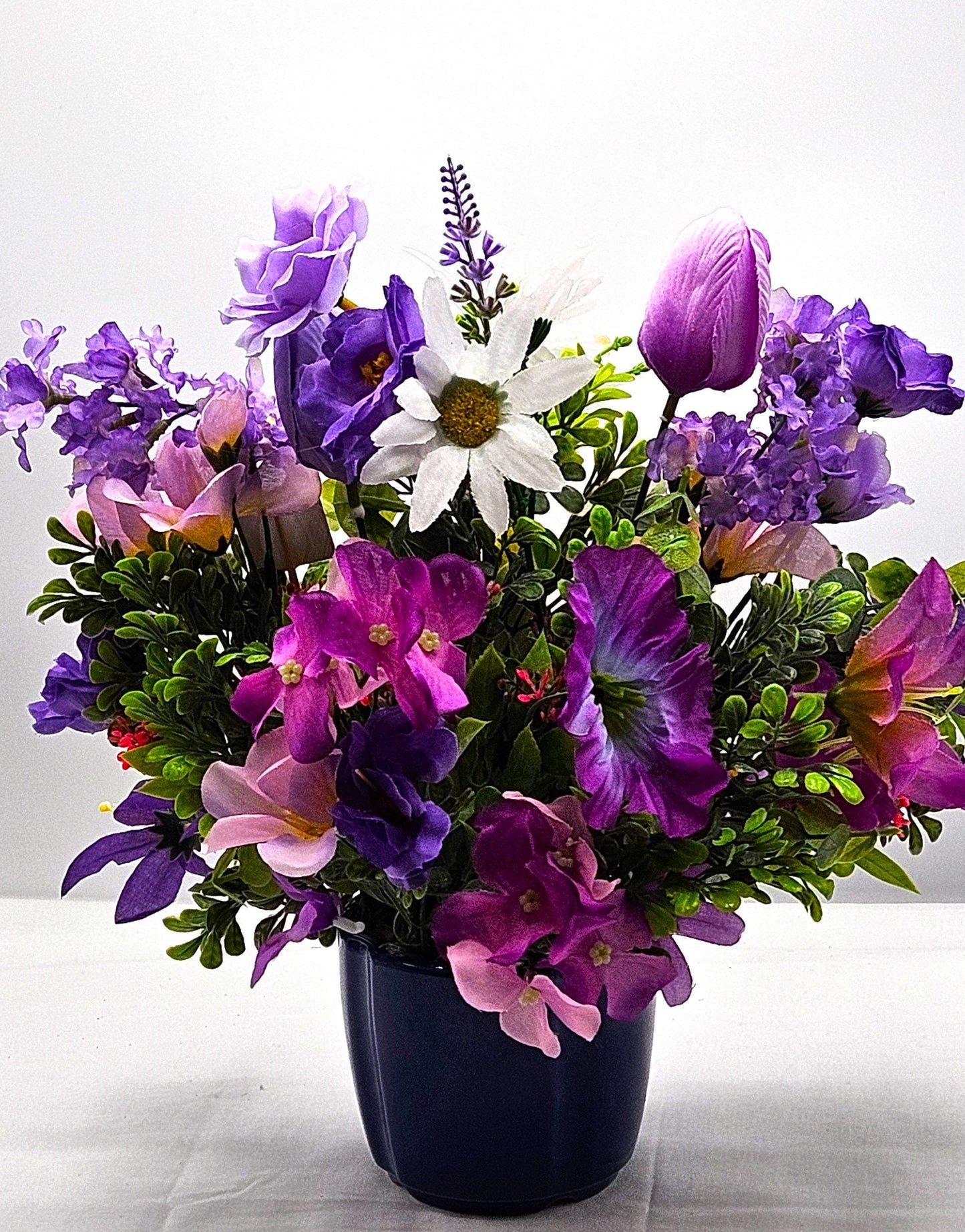 Godmother Gift White Daisies Purple Lilies Flowers Cute, Cosmos Flower Purple Roses Flower Arrangements Centerpiece Plant Pot Ceramic Unique