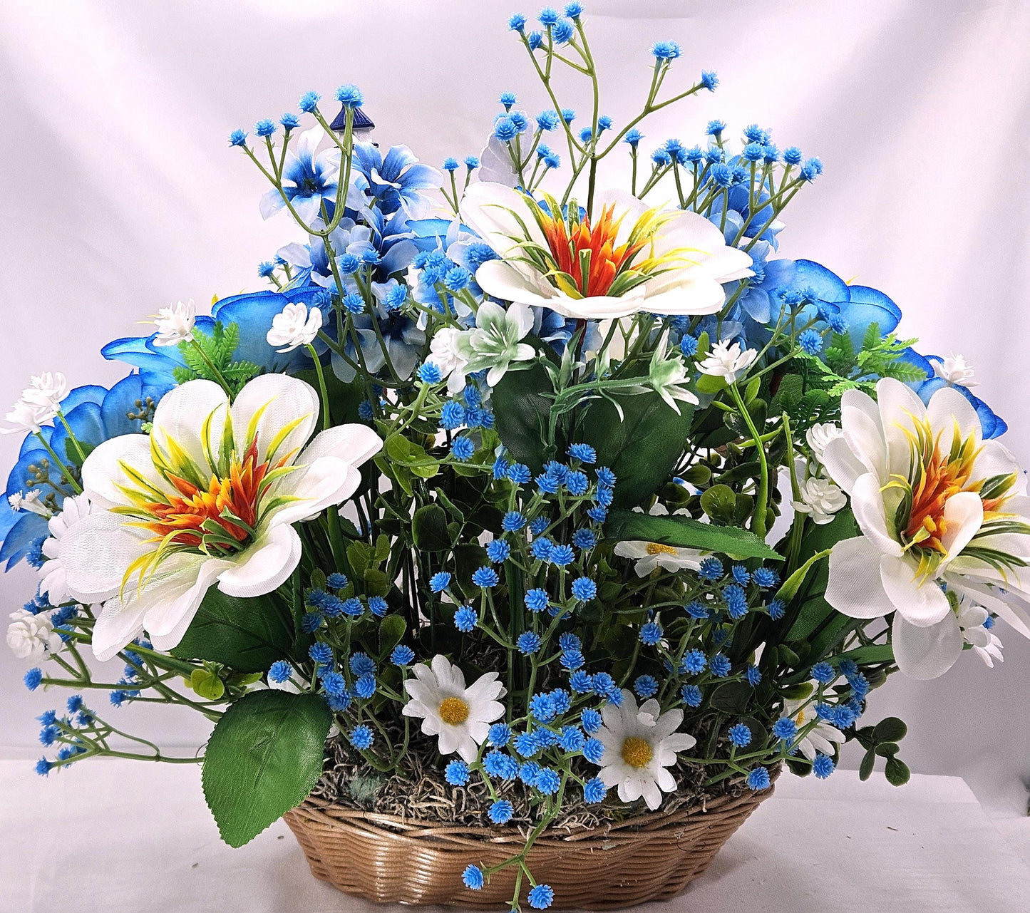 Love the Beach Tropical Floral Arrangement, Sea Shells, Turtle, Starfish, Lighthouse Decor, Blue & White Florals