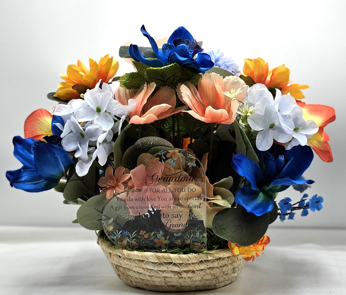 Grandma Gift Flower Arrangement, Happy Birthday, Happy Grandma/Mother's Day Gift,  I Love You Grandma, Acrylic Heart Grandma Love Message