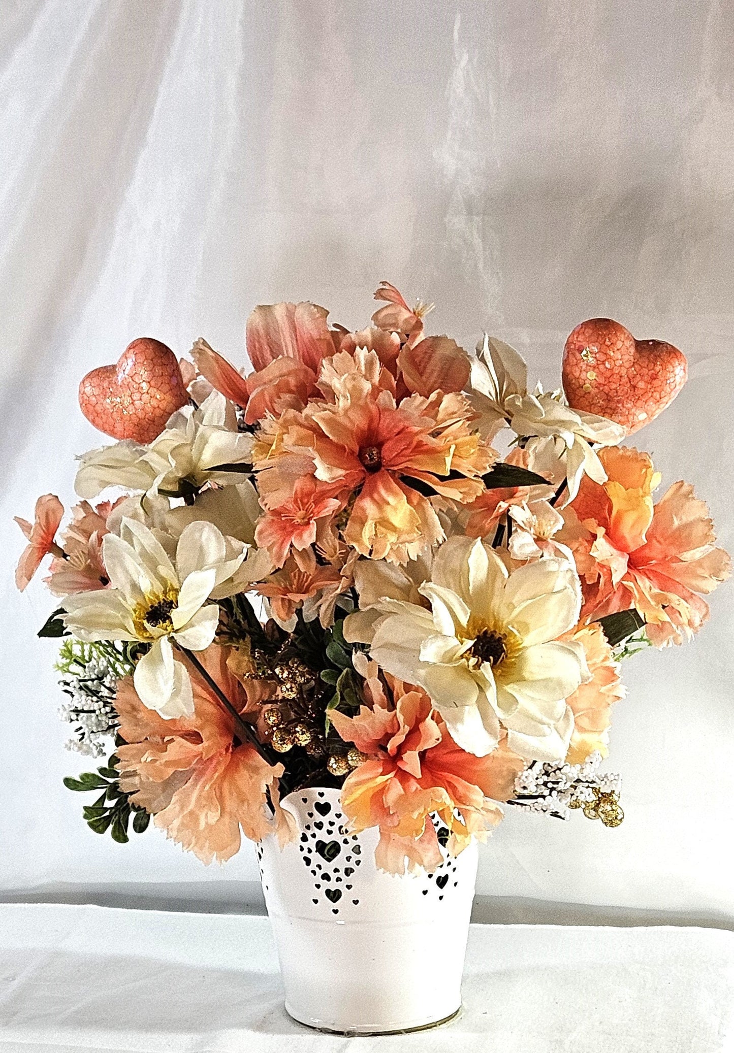Romantic Centerpiece, Peach Flower Arrangement, Sweetheart Couple, Love Flower Arrangement