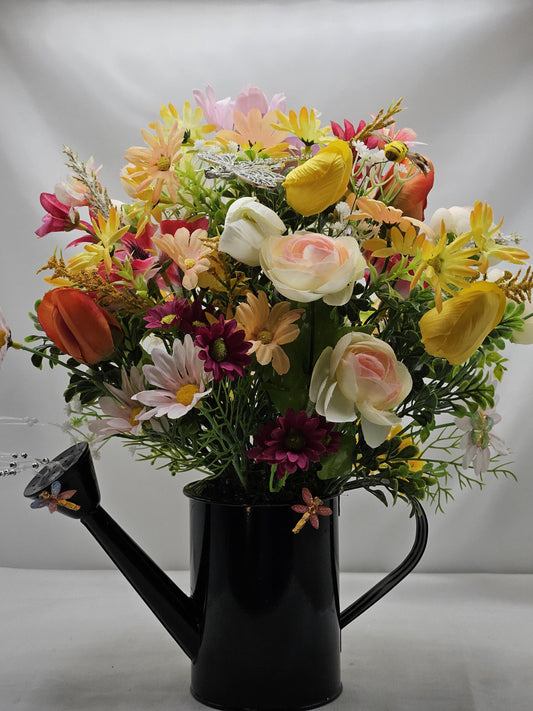 Dragonflies with Flowers - One Option Left to Brighten Your Spring/Summer W/Colorful Spring/Summer Blooms in Black Watering Can