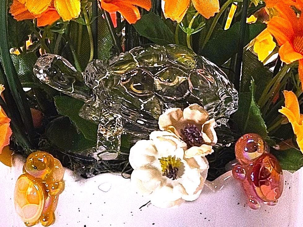 Turtles and the Sea, Turtle Decor, Turtle Lover Gift, Crystal-Like Turtle Decor, Floral Turtle, I Love Turtle