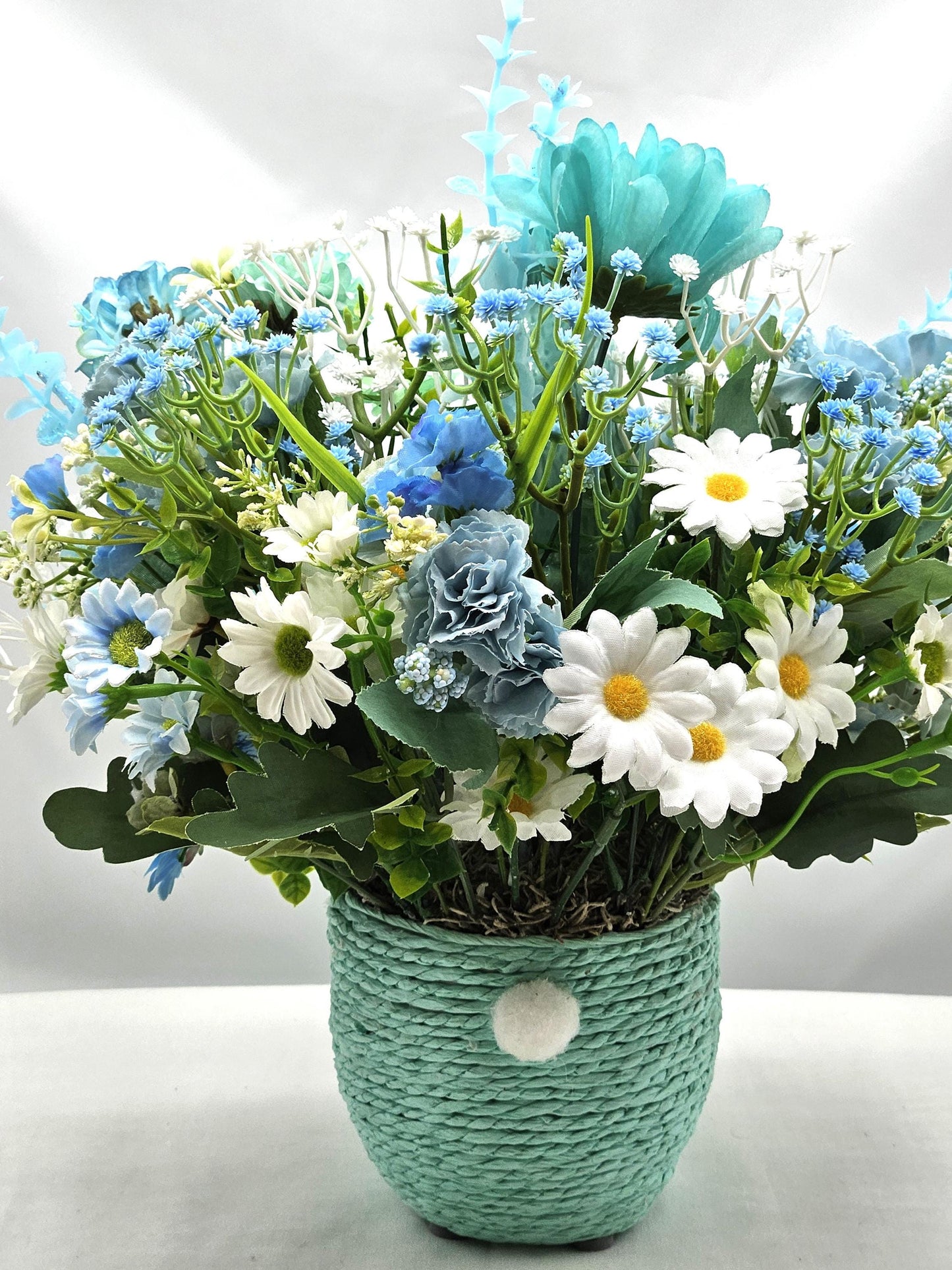 Easter Basket Gifts in 3 Colors, Pink/Yellow/Aqua, Each with a Bunny Accent, colorful Flowers, Lots of Glitter and Greenery, Great Gift Idea