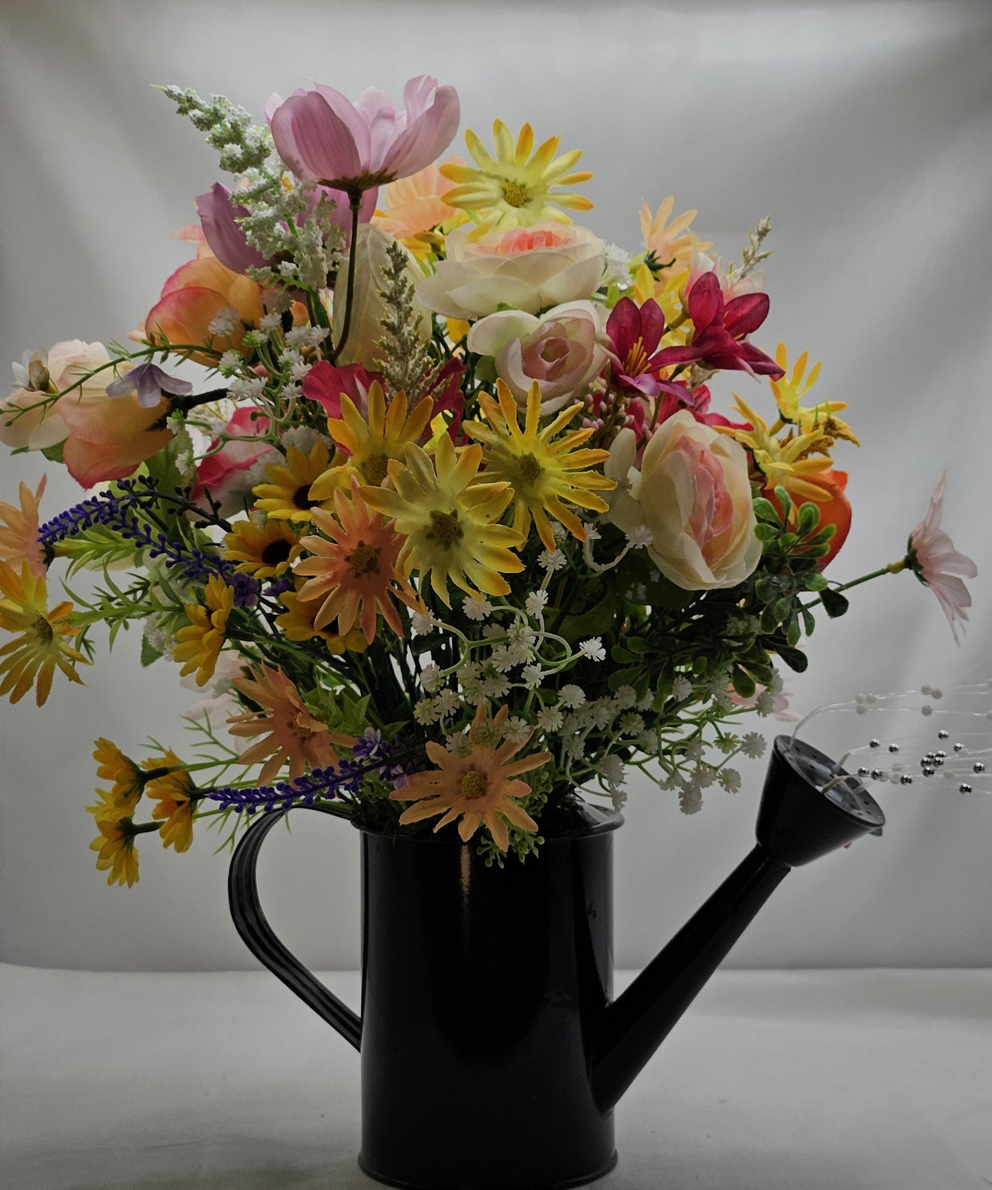 Dragonflies with Flowers - One Option Left to Brighten Your Spring/Summer W/Colorful Spring/Summer Blooms in Black Watering Can