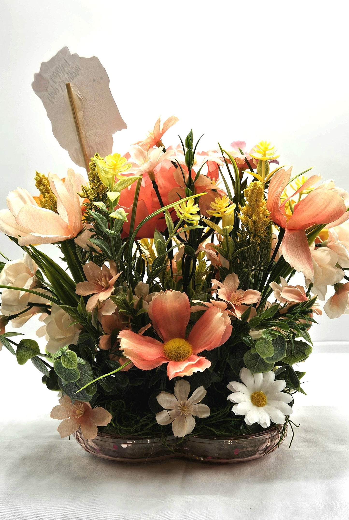 Charming Floral Arrangement in Heart-Shaped Dish, 3 Choices,  Pick from Bunnies or Llamas, Deer SOLD, Gift for Her, Any Occasion
