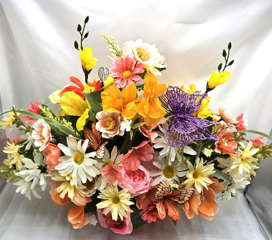Wildflower Basket with Butterflies, Hot Pink Floral Container, Yellow Flower Basket, Gifts for Flower Lovers