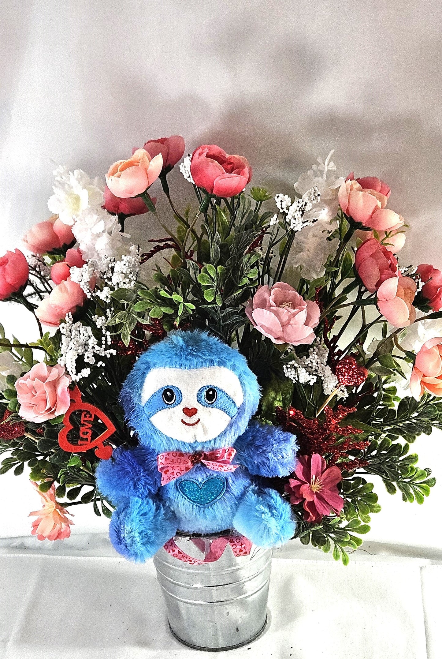 Romantic Sloth Flower Arrangement with Sloth, Romanntic Flower Arrangement with Peonies/White Florals