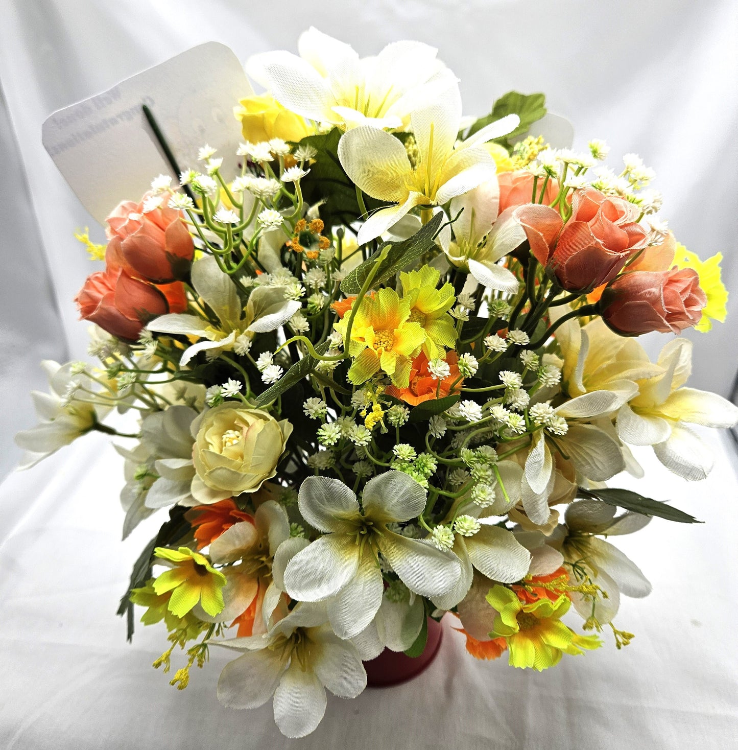 Congratulations Elephant Flower Arrangement - Yellow & White Flowers in Red Bucket, with Heartfelt Messages, Congratulations Gift