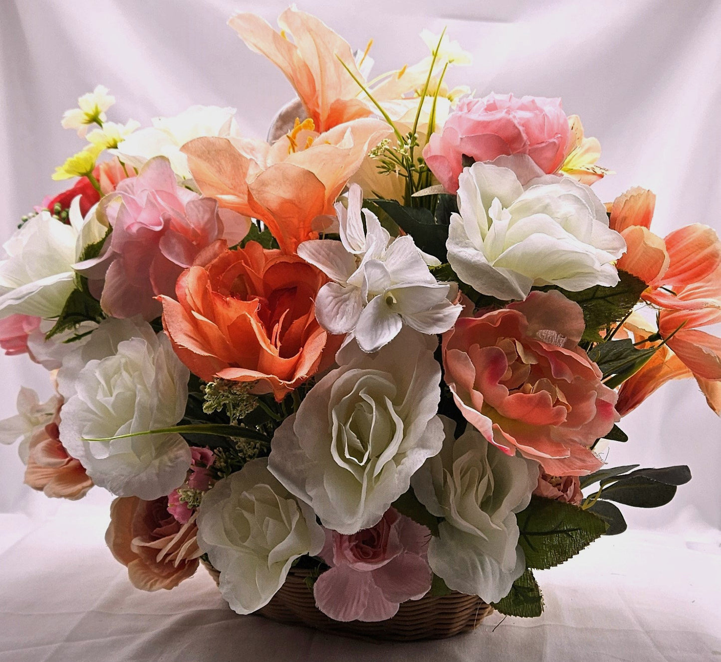 Oval Basket Flower Arrangement, Watering Can, Roses, Wildflowers, Bunnies, Housewarming Gift, Gift for Her
