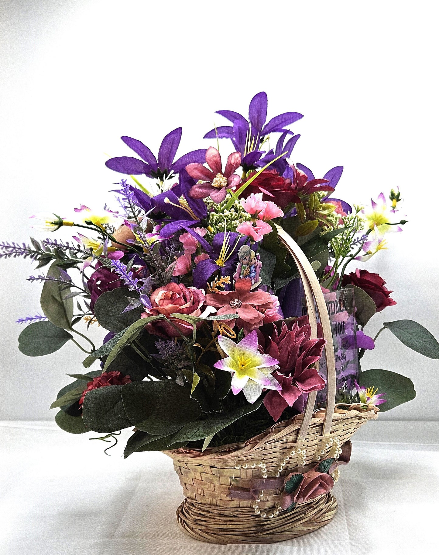 Sentimental Grandma Flower Basket, Pink & Purple Blossoms, Mother's Day Gift, Birthday Sentimental Surprise