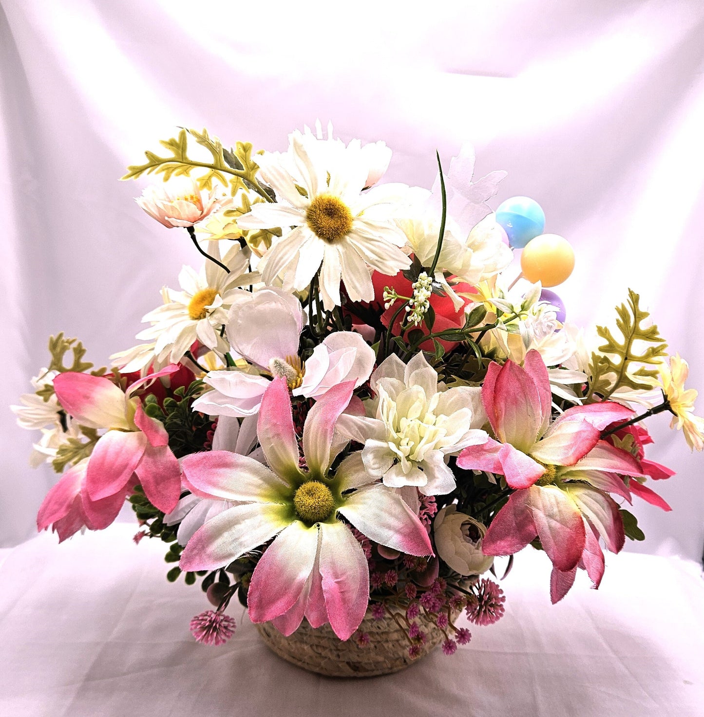 Happy Birthday Flower Arrangements, Two Options, Mom Birthday, Presents, Candles, Balloons, Happy Birthday Sign, Cute Cows, Party Hats