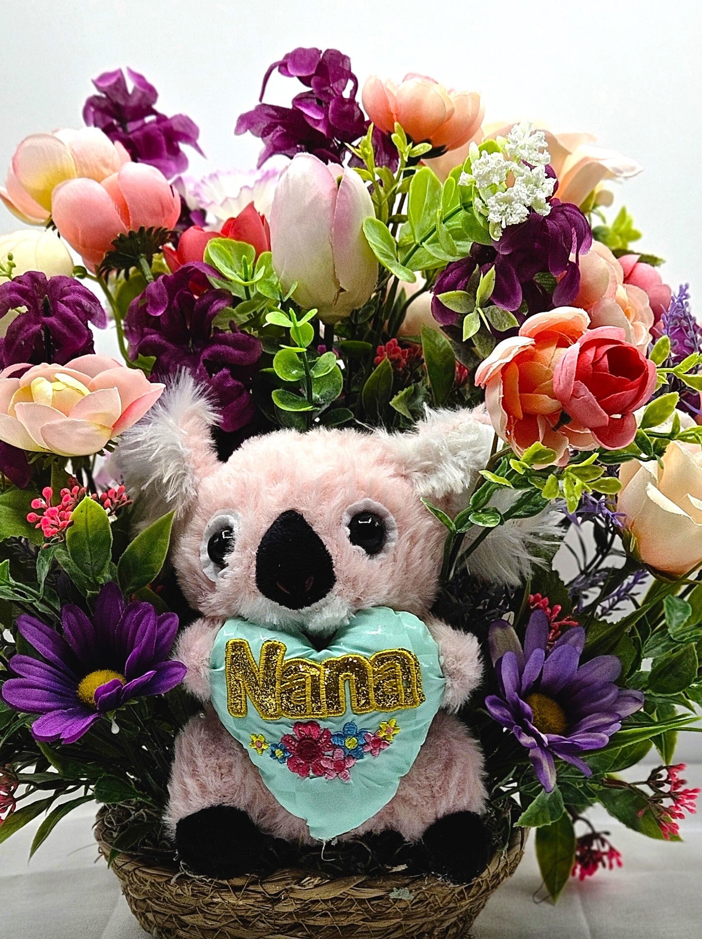 Nana Floral Arangement, Pin/Peach/Lila/Purple Flower Arrangement, Gift for Nana or Grandma, Birhtday Gift or any Occasion