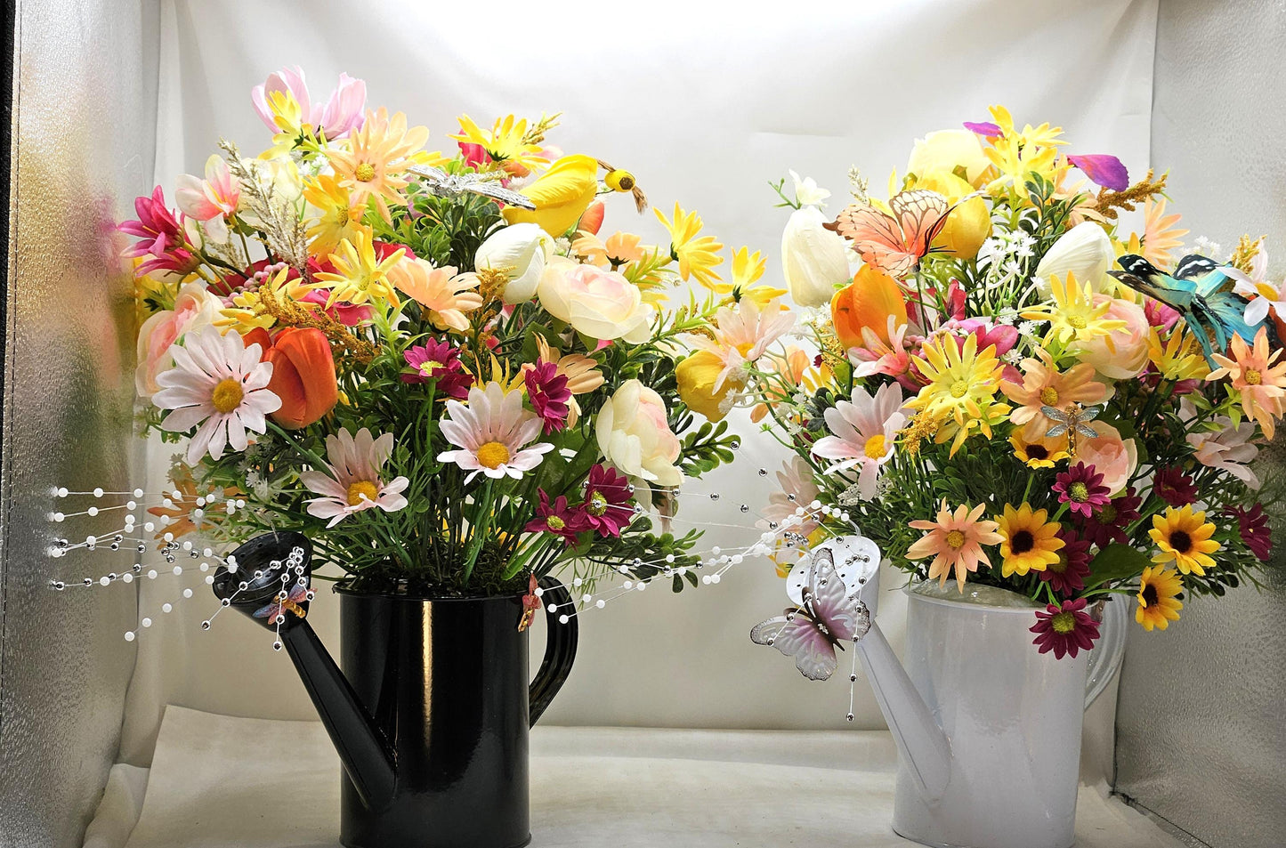Dragonflies with Flowers - One Option Left to Brighten Your Spring/Summer W/Colorful Spring/Summer Blooms in Black Watering Can