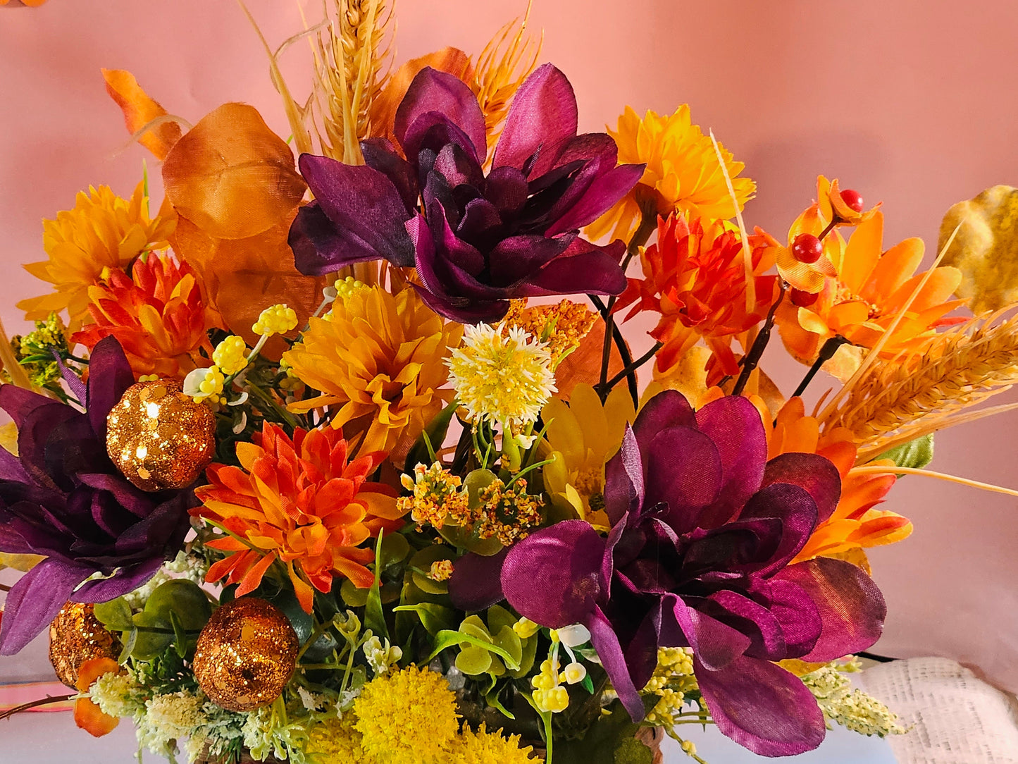 Handmade Floral Arrangement in a Hanging Basket for Kitchen, Home Decor or Special Occasion Gift/Birthday, Housewarming, Get Well