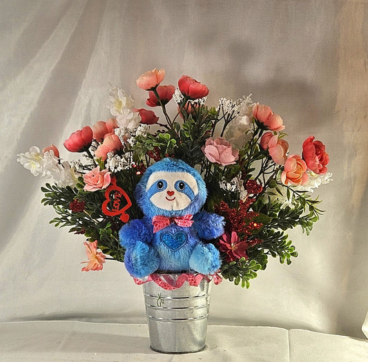 Romantic Sloth Flower Arrangement with Sloth, Romanntic Flower Arrangement with Peonies/White Florals