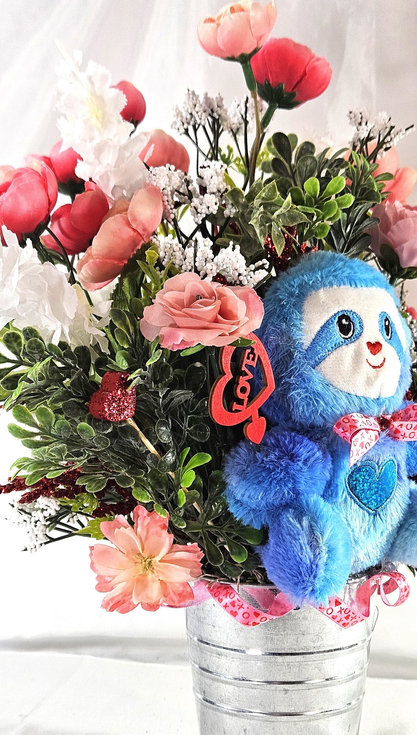 Romantic Sloth Flower Arrangement with Sloth, Romanntic Flower Arrangement with Peonies/White Florals