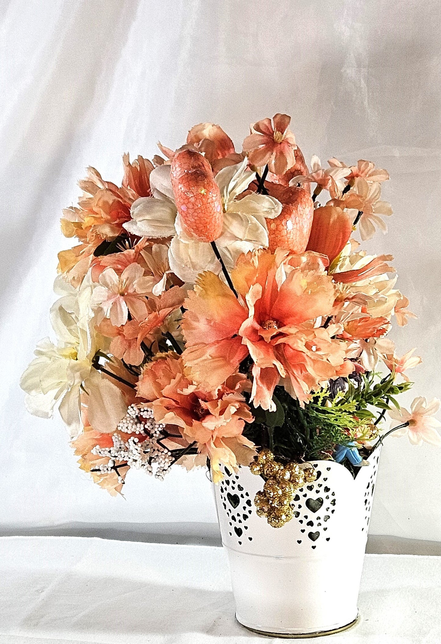 Romantic Centerpiece, Peach Flower Arrangement, Sweetheart Couple, Love Flower Arrangement