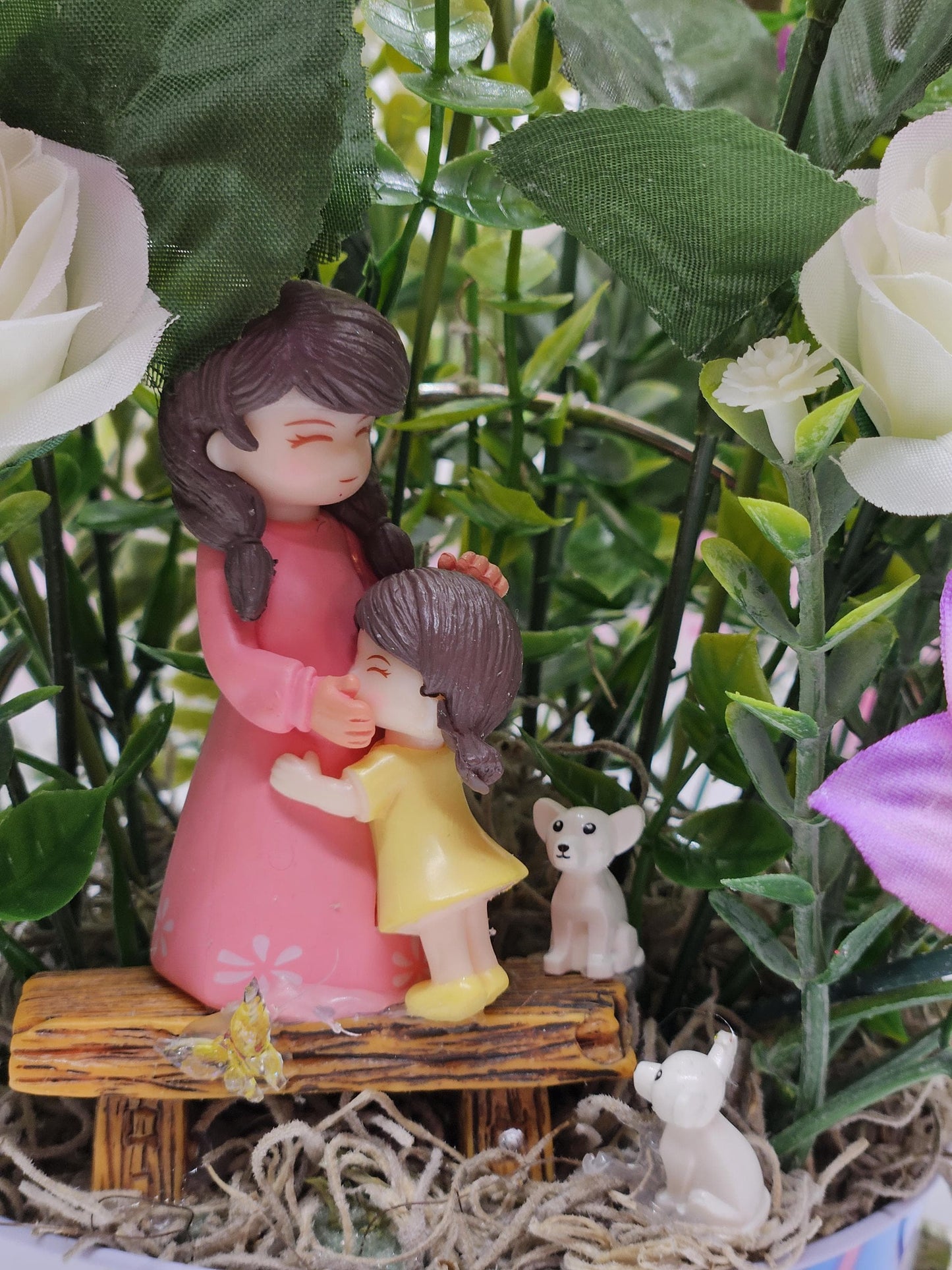 Love To Mom, Happy Mother's Day, I Love You Mom Floral Arrangement/Gift, 2 Options/Mother And Child/ Orange/Yellow Or Pink/Purple Florals