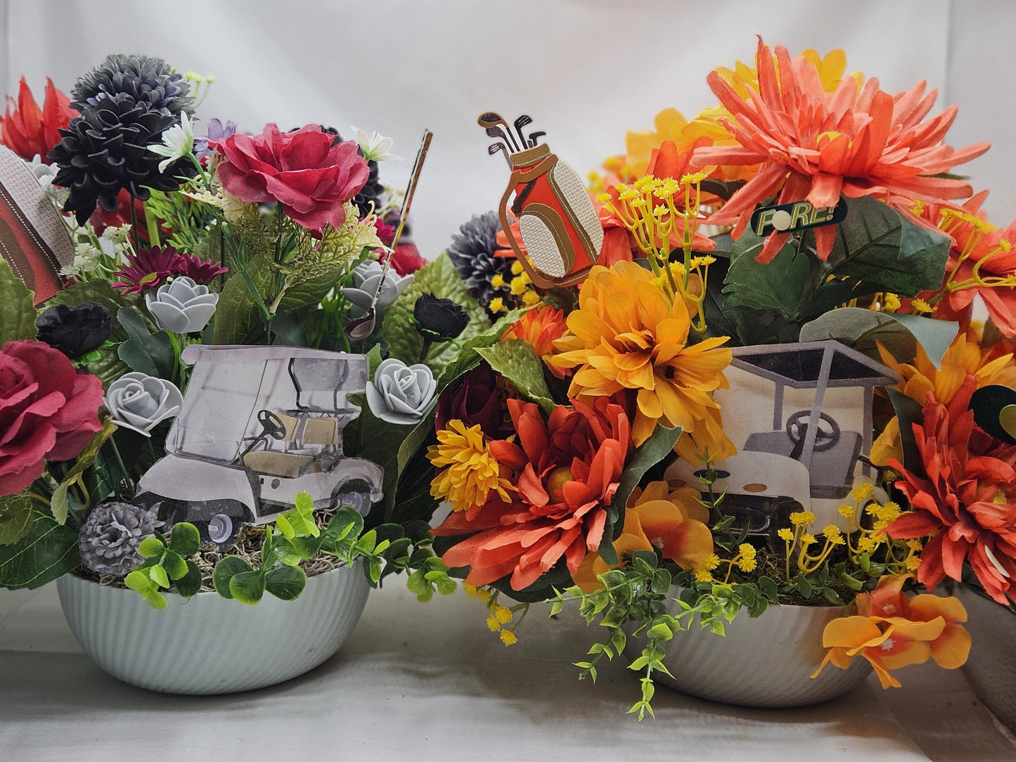 For the Golf Lover/A gift for Him/Golf Cart/Bag/Balls/Manly Floral Gift/Orange/Yellow or Gray/Red/Black/Golf Enthusiast for Any Occasion