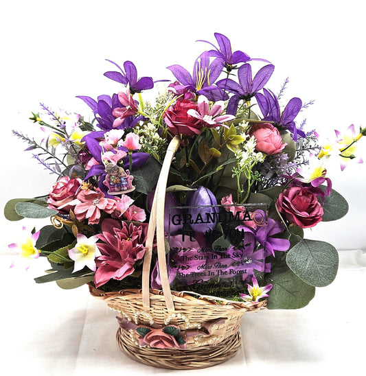 Sentimental Grandma Flower Basket, Pink & Purple Blossoms, Mother's Day Gift, Birthday Sentimental Surprise