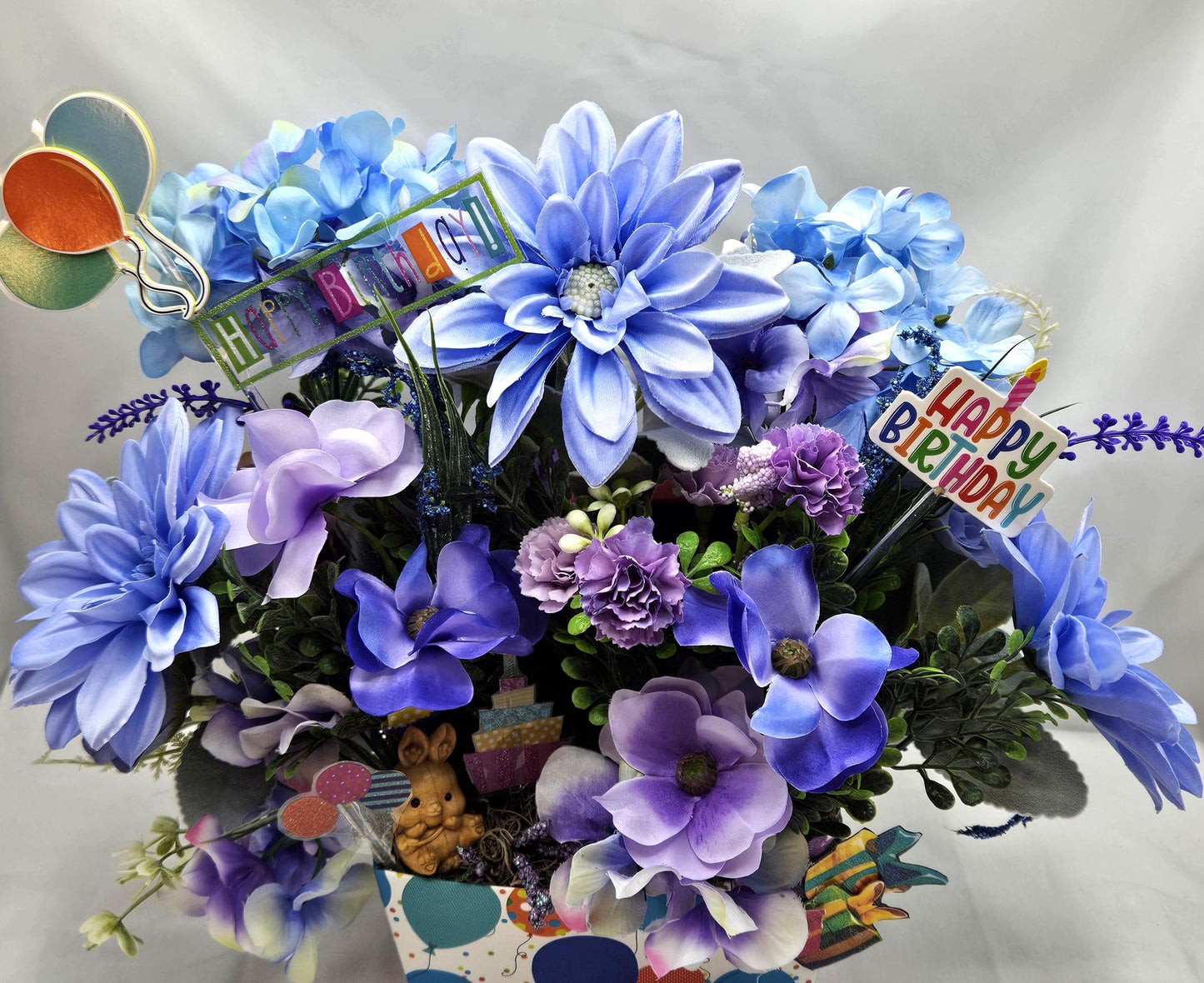 Happy Birthday Floral Arrangements/Gift in a Box/Two Options, Colorful Wildflowers or Delicate Dahlias/Other Blooms/Birthday Accents