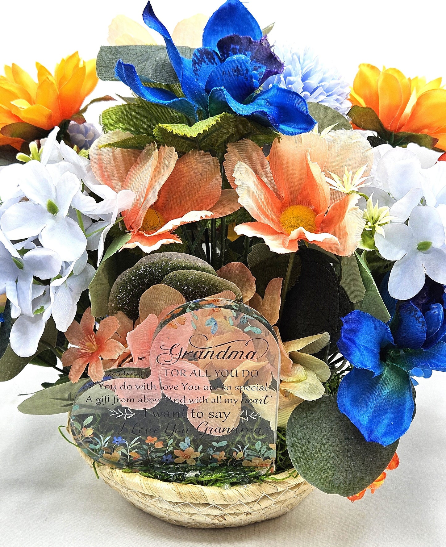 Grandma Gift Flower Arrangement, Happy Birthday, Happy Grandma/Mother's Day Gift,  I Love You Grandma, Acrylic Heart Grandma Love Message