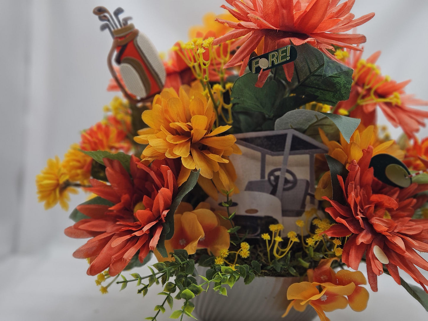 For the Golf Lover/A gift for Him/Golf Cart/Bag/Balls/Manly Floral Gift/Orange/Yellow or Gray/Red/Black/Golf Enthusiast for Any Occasion