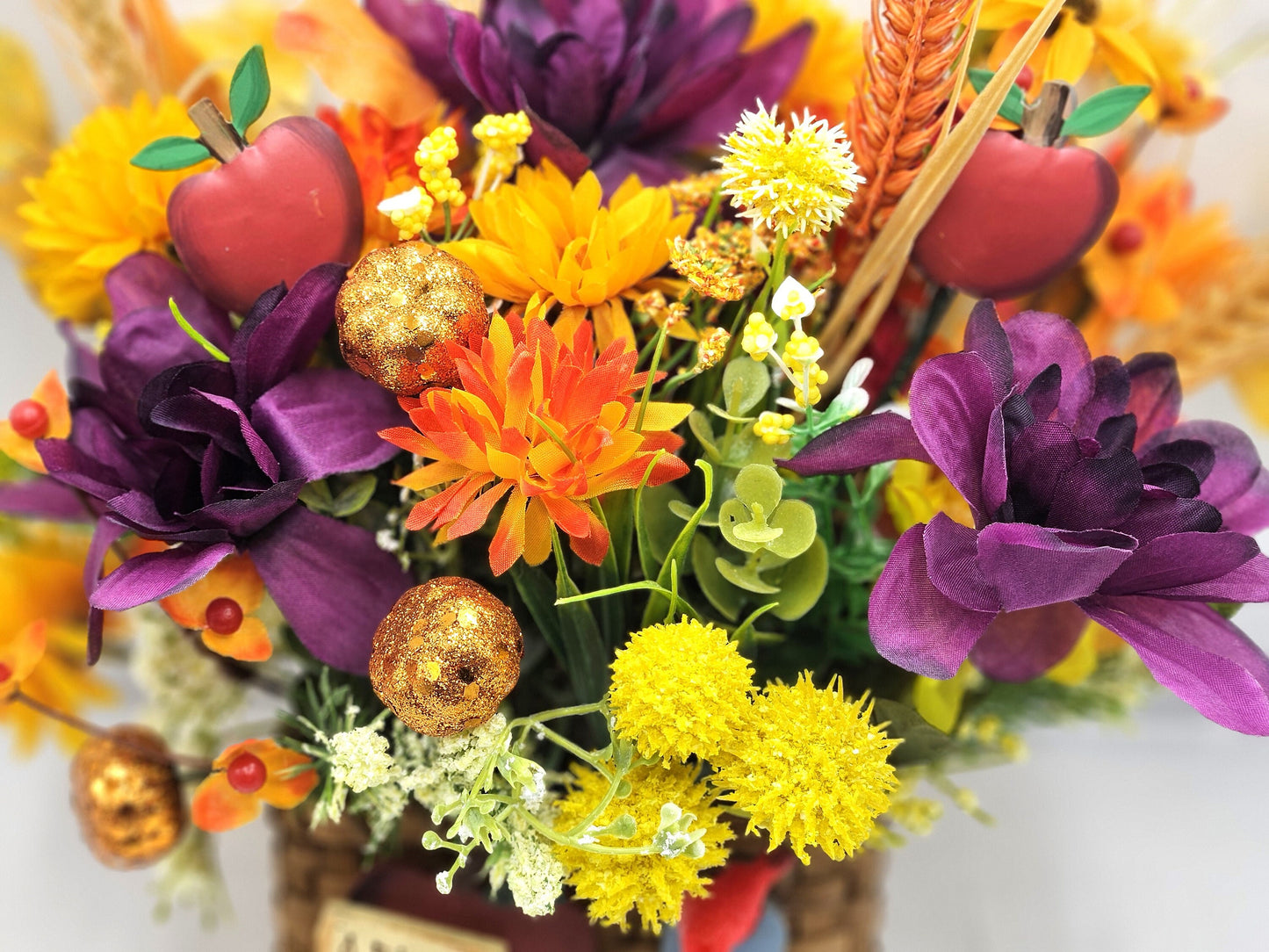 Handmade Floral Arrangement in a Hanging Basket for Kitchen, Home Decor or Special Occasion Gift/Birthday, Housewarming, Get Well