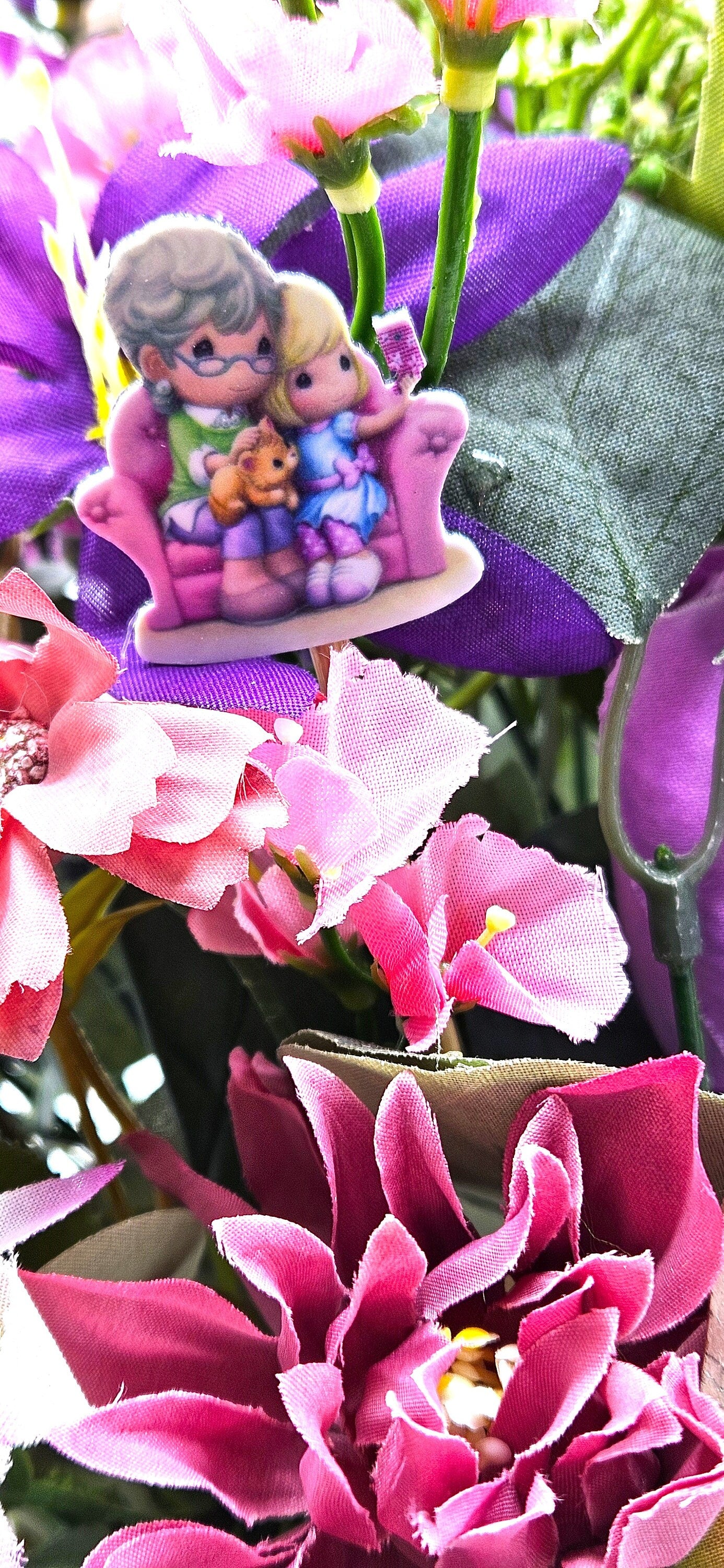 Sentimental Grandma Flower Basket, Pink & Purple Blossoms, Mother's Day Gift, Birthday Sentimental Surprise