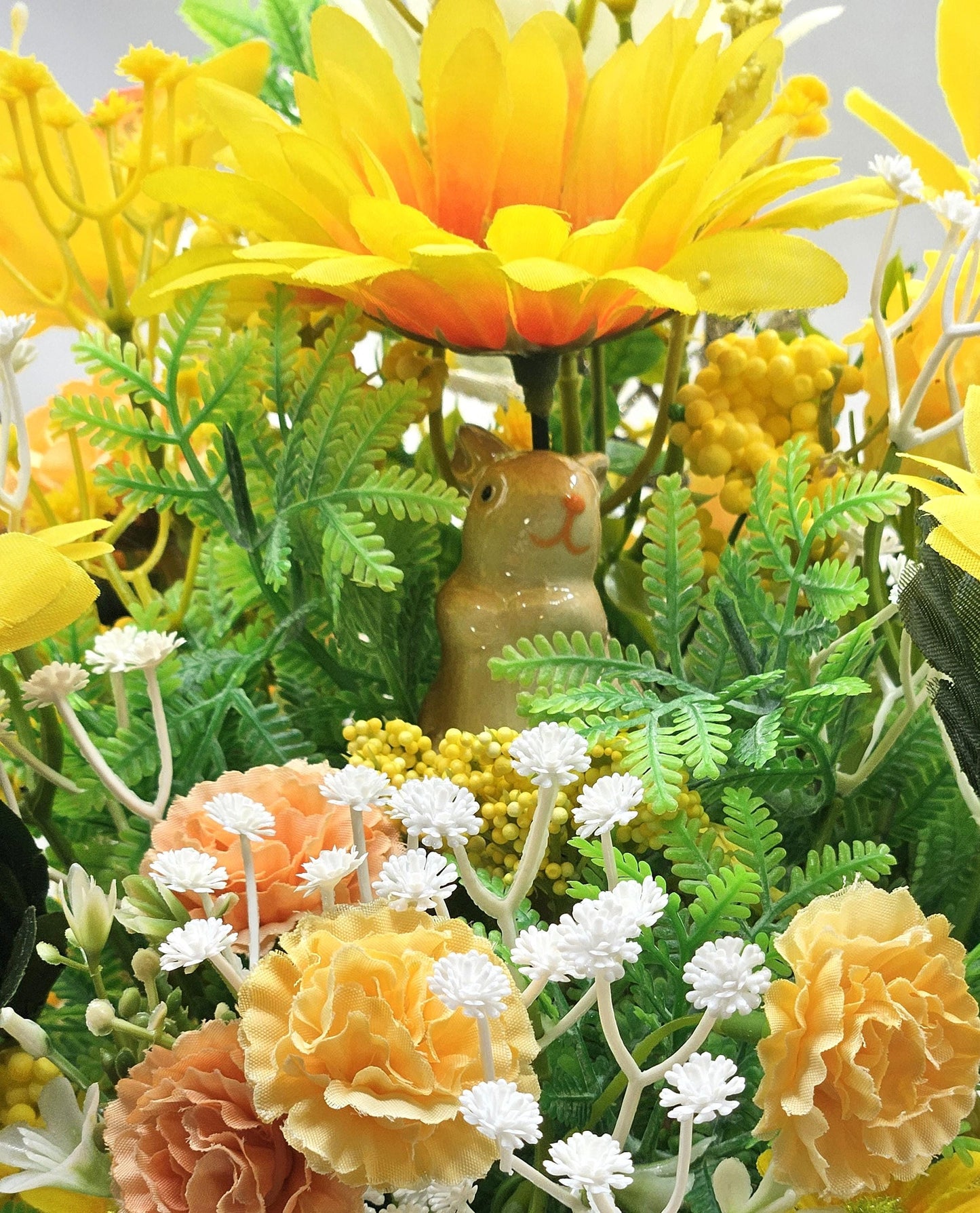 Easter Basket Gifts in 3 Colors, Pink/Yellow/Aqua, Each with a Bunny Accent, colorful Flowers, Lots of Glitter and Greenery, Great Gift Idea