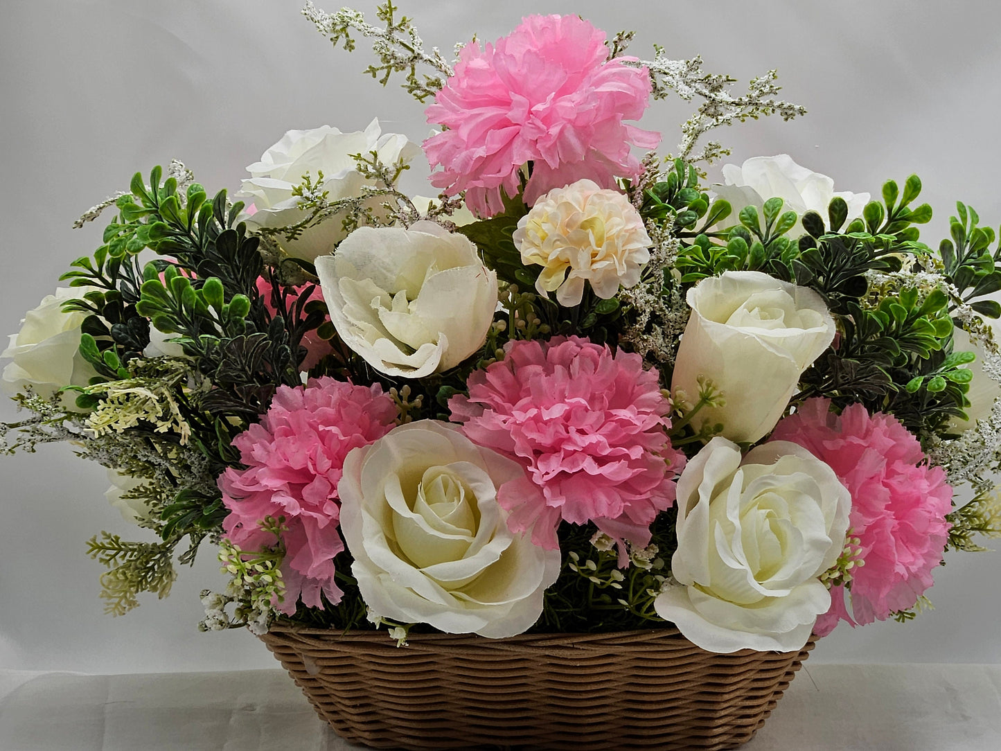Crystal-Like Horse and Buggy, Princess Carriage, Floral White Roses, Pink Carnations, Sparkle Accents, Bridal Decor