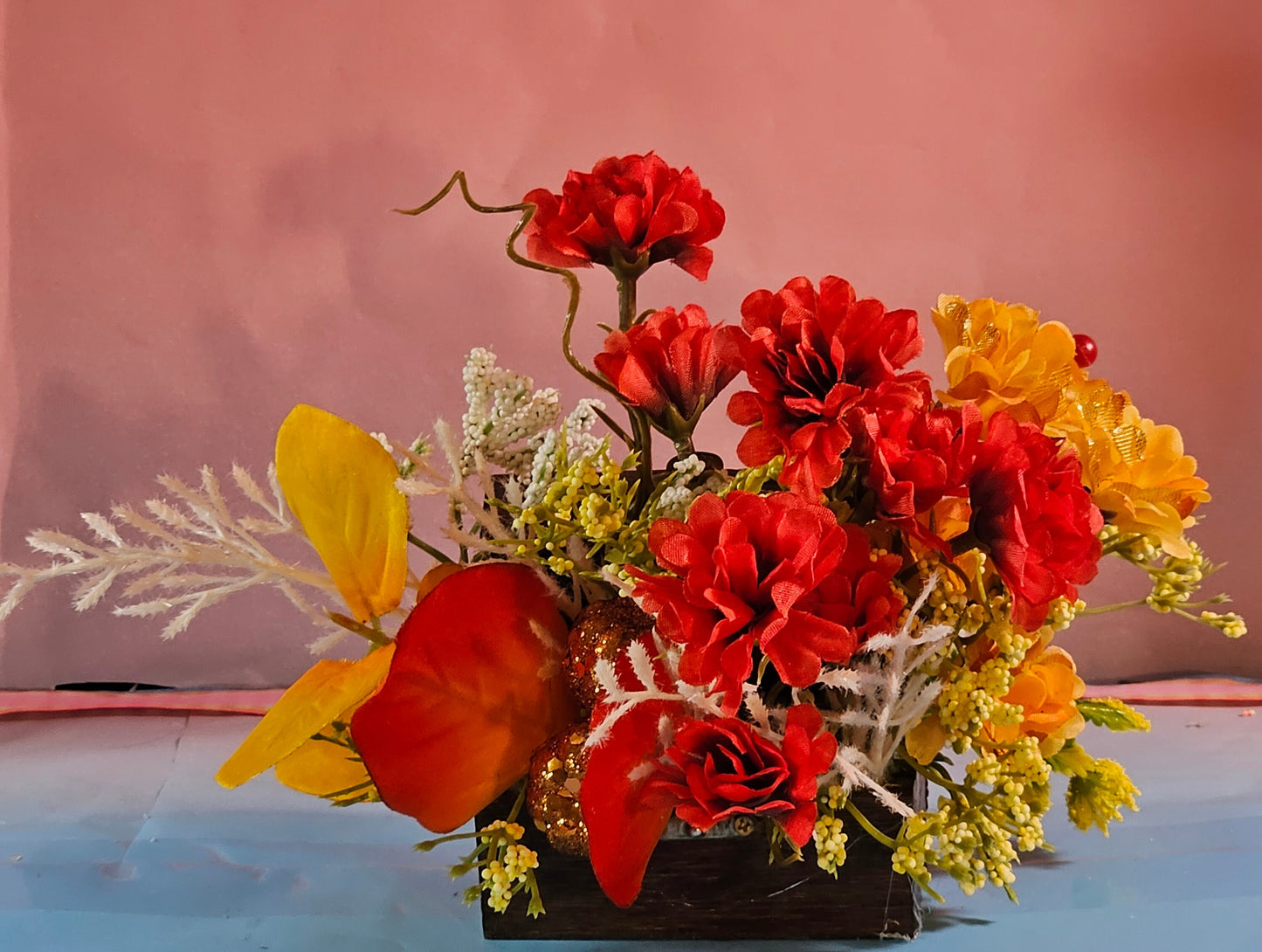 Autumn Fall  Flower Arrangement in a Small Treasure Chest, Great Little Fall Gift