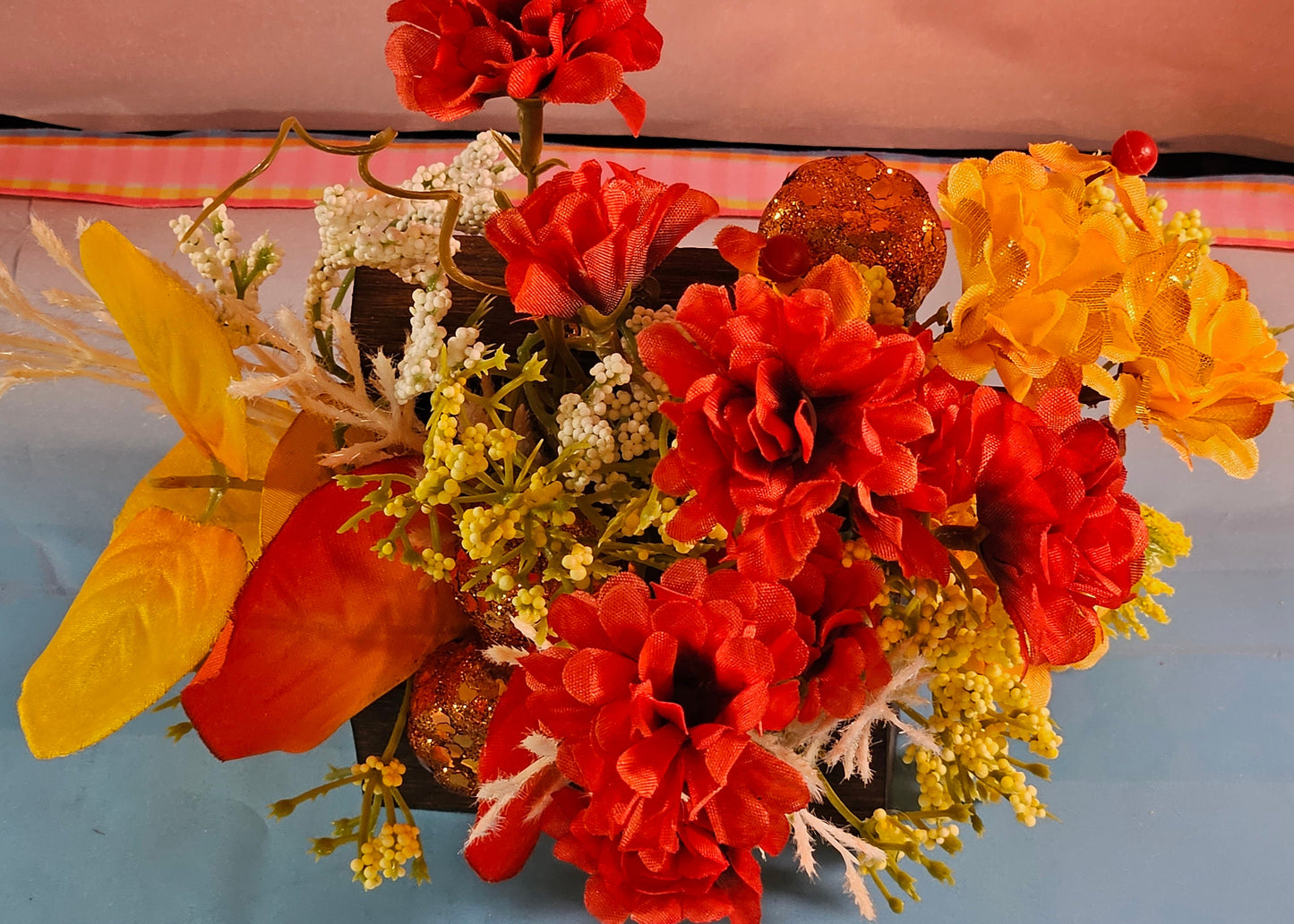 Autumn Fall  Flower Arrangement in a Small Treasure Chest, Great Little Fall Gift