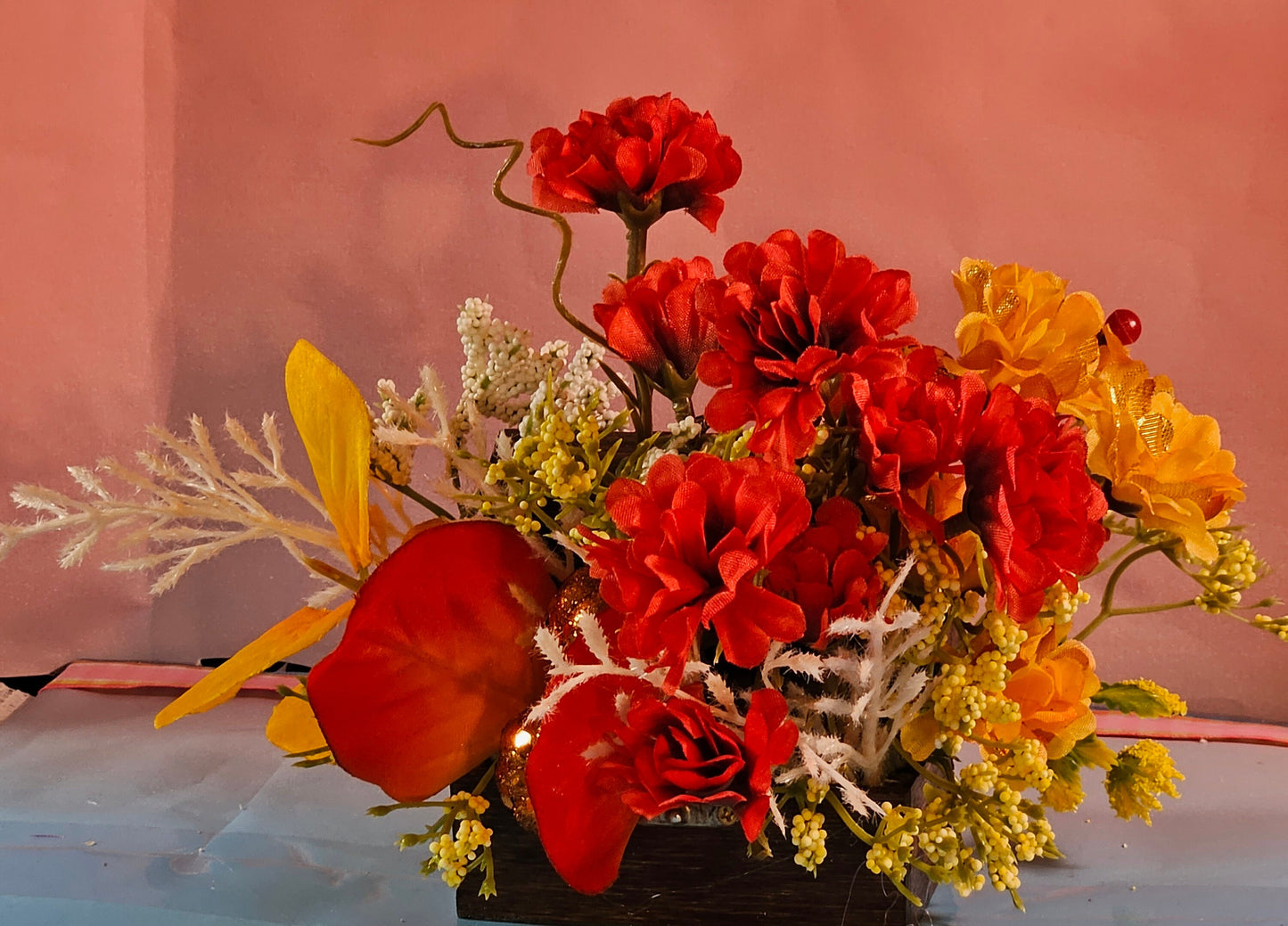 Autumn Fall  Flower Arrangement in a Small Treasure Chest, Great Little Fall Gift