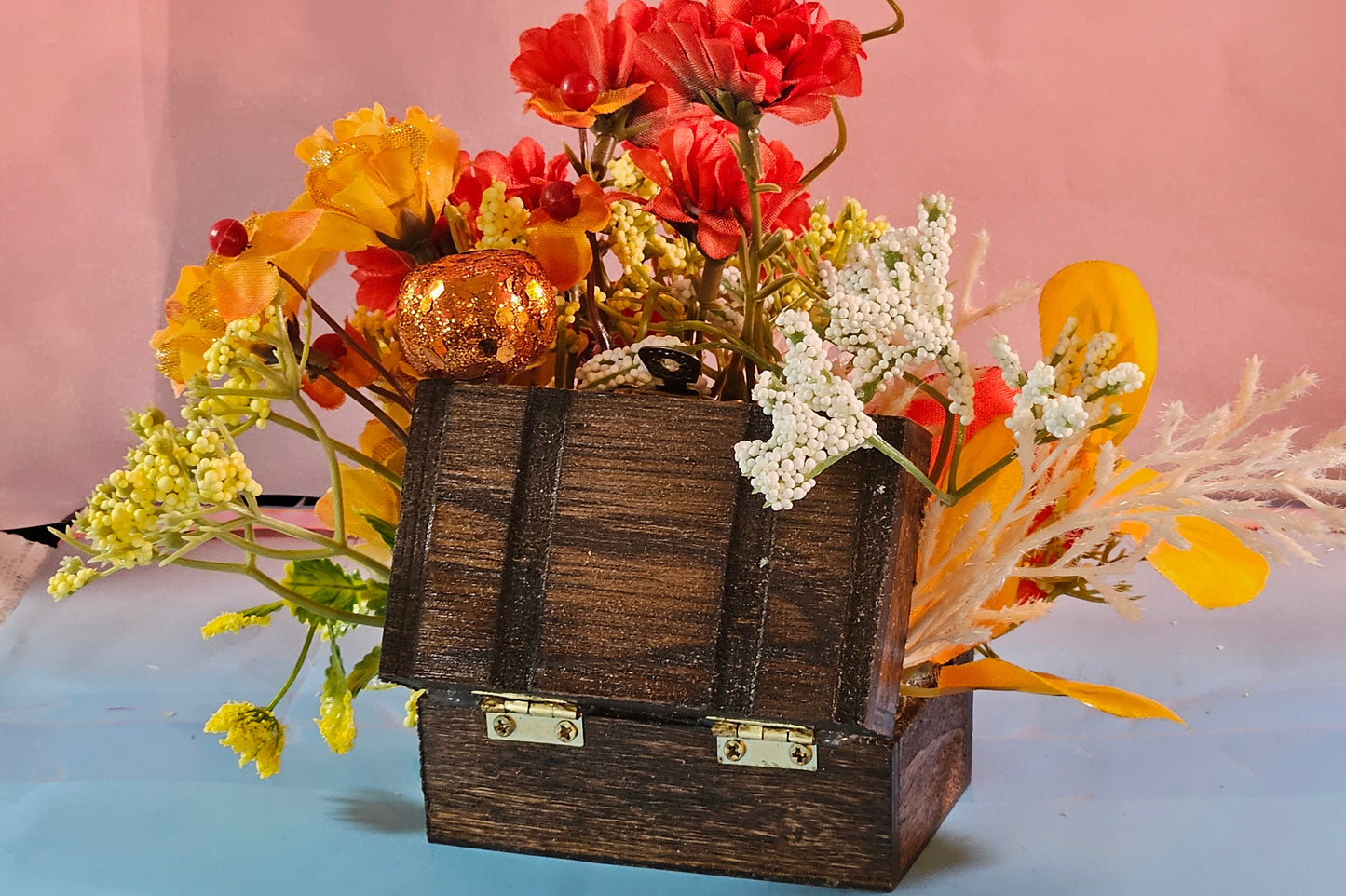 Autumn Fall  Flower Arrangement in a Small Treasure Chest, Great Little Fall Gift
