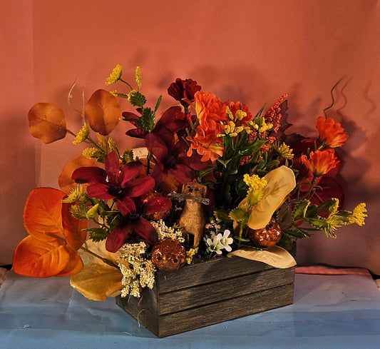 Artificial Flower Arrangement with Retriever Dog