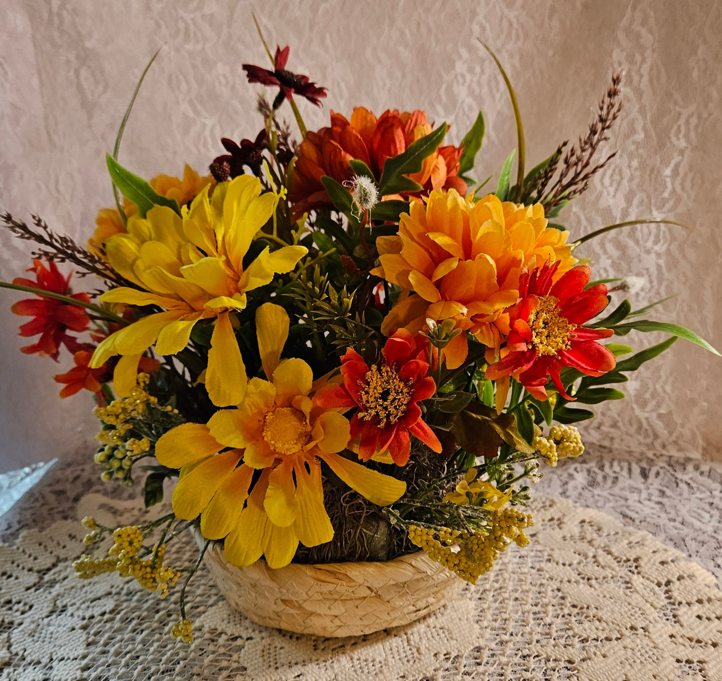 Artificial Flower Arrangement with Retriever Dog