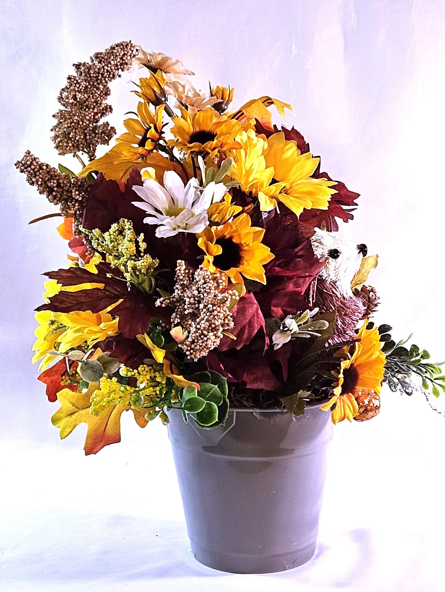 Fall Autumn Sunflower Floral Arrangement with Adorable Porcupine, Great  Fall Home or Office Decor, Great Gift For Nature Lover