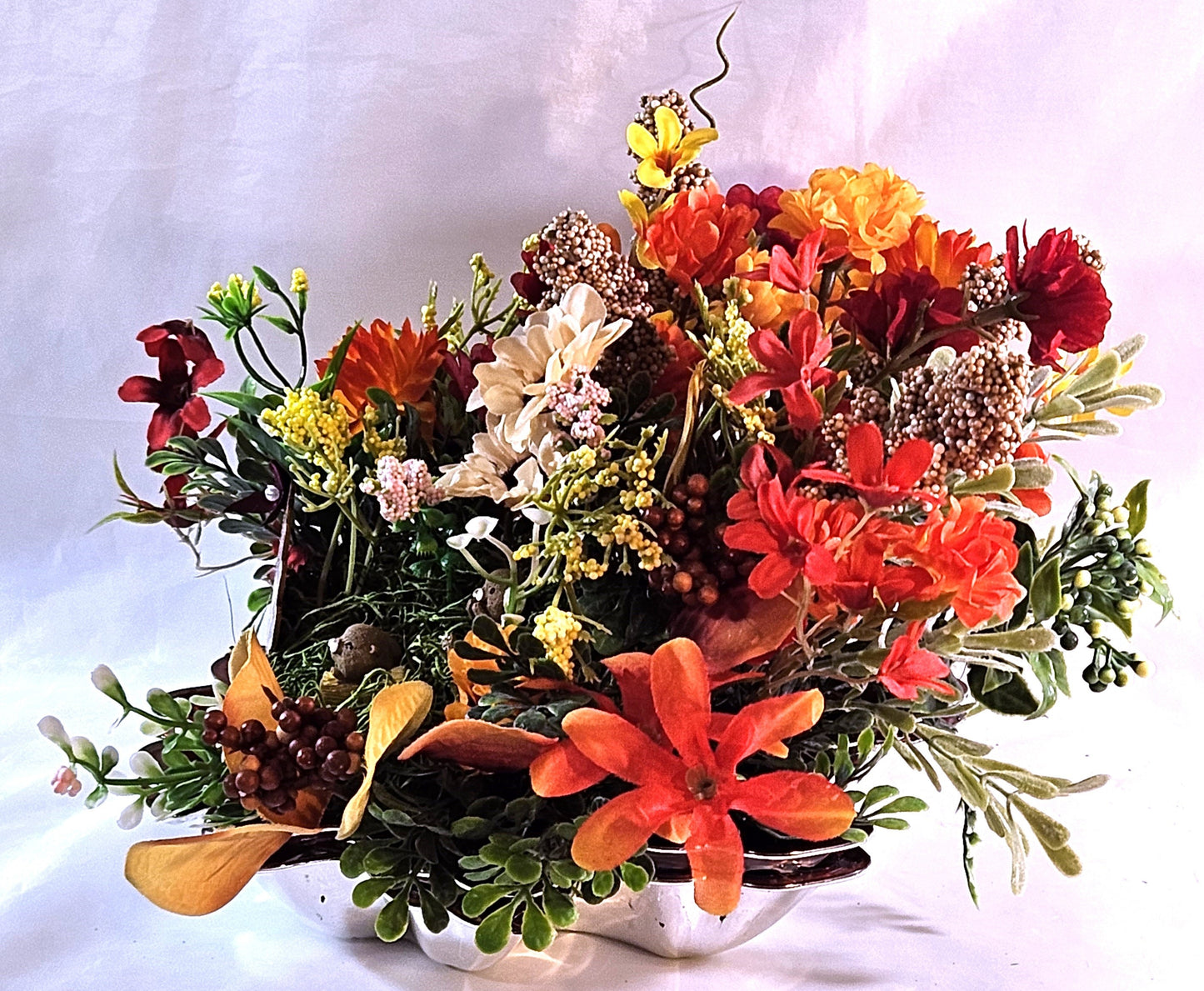 Autumn Fall Garden Arrangement in Maple Leaf Tray with Cute Otters, Great Fall Gift or Home/Office Decor