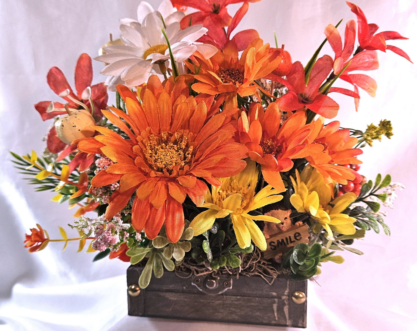 Hedgehog Treasure Chest Flower Arrangement: Cheerful Get Well Gift