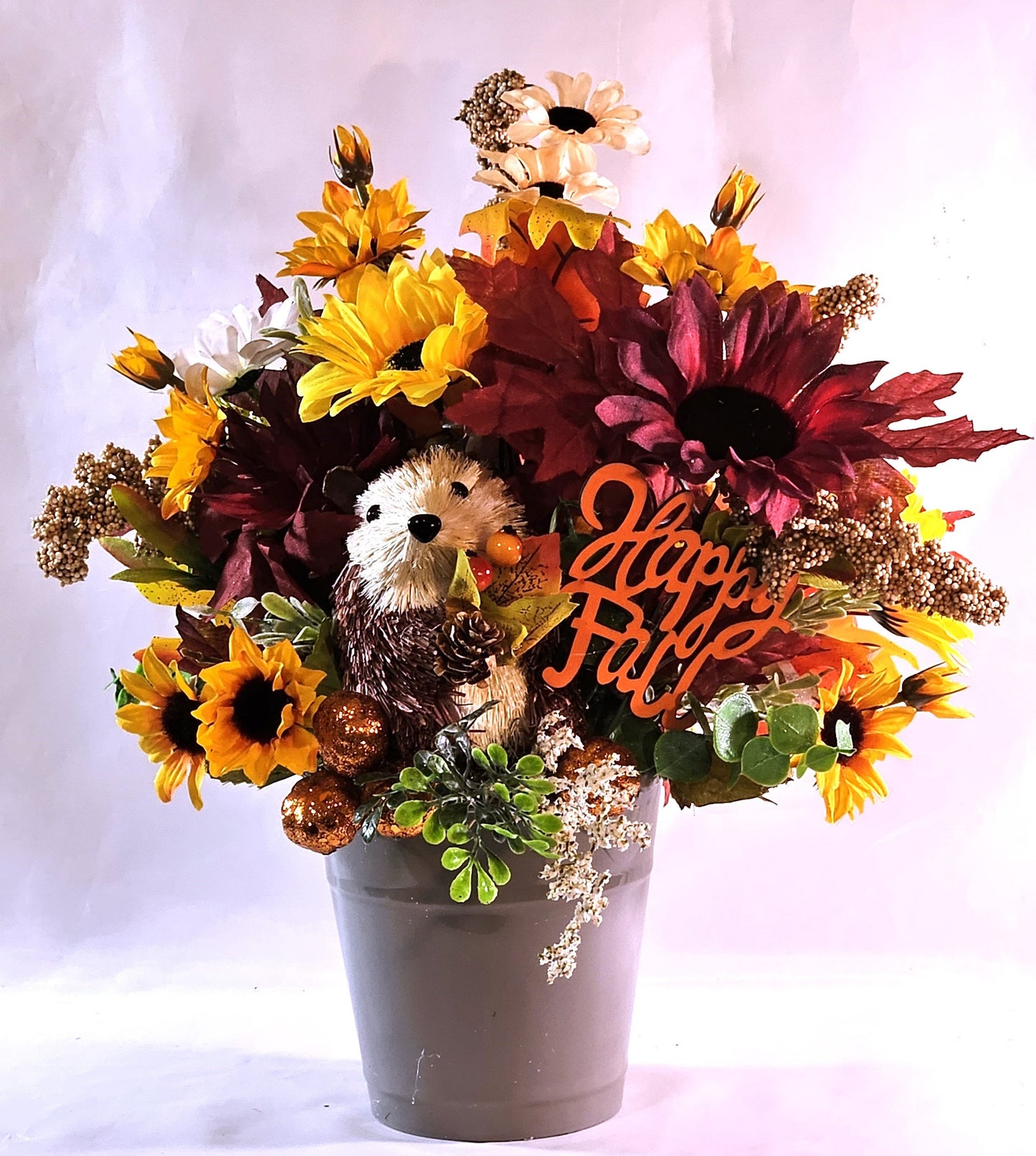 Fall Autumn Sunflower Floral Arrangement with Adorable Porcupine, Great  Fall Home or Office Decor, Great Gift For Nature Lover