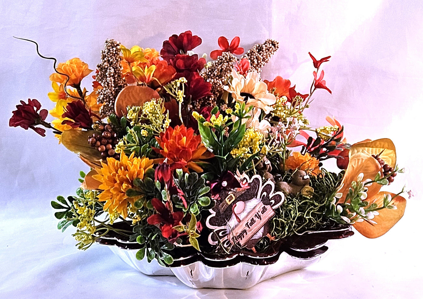 Autumn Fall Garden Arrangement in Maple Leaf Tray with Cute Otters, Great Fall Gift or Home/Office Decor