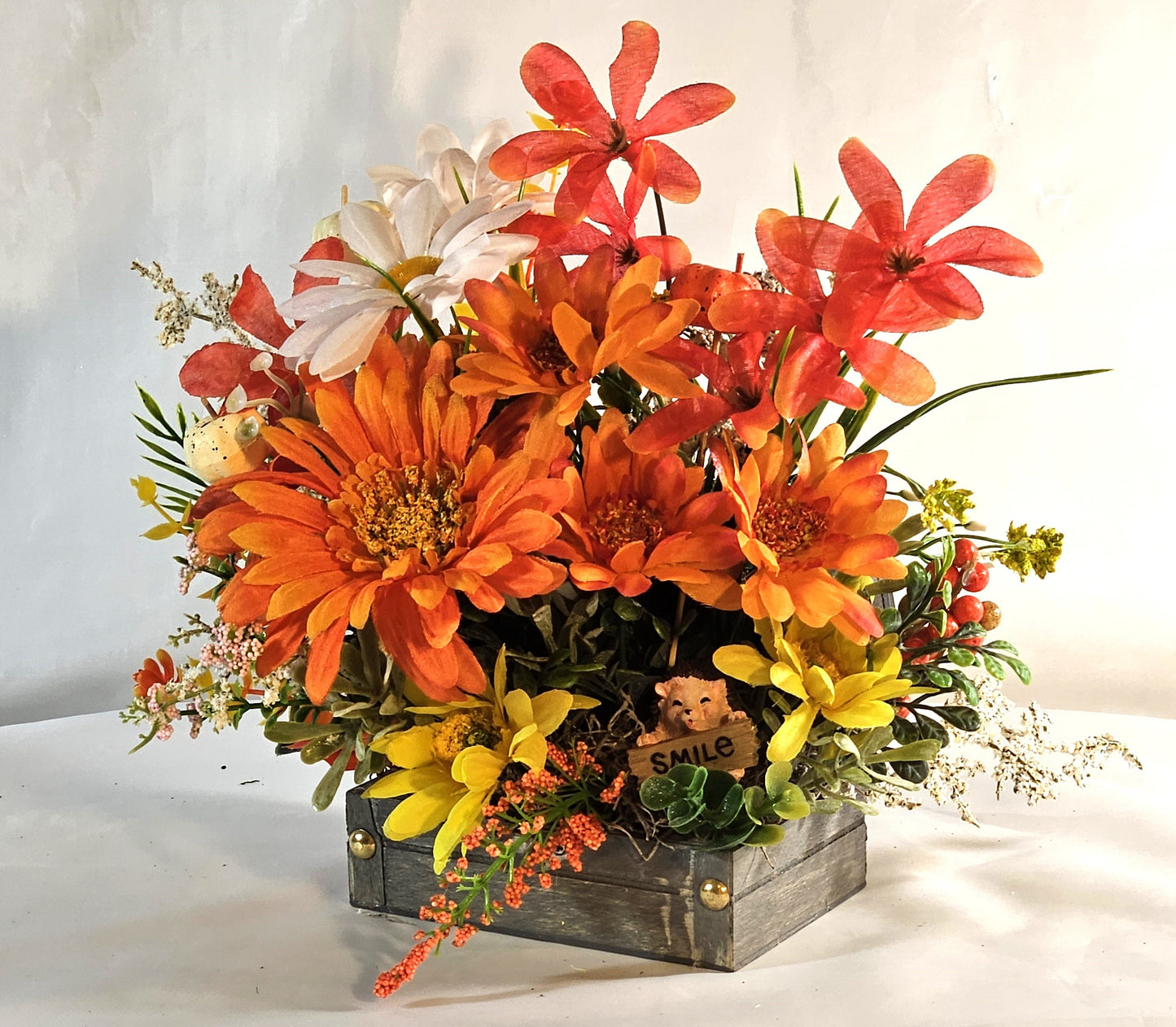 Hedgehog Treasure Chest Flower Arrangement: Cheerful Get Well Gift