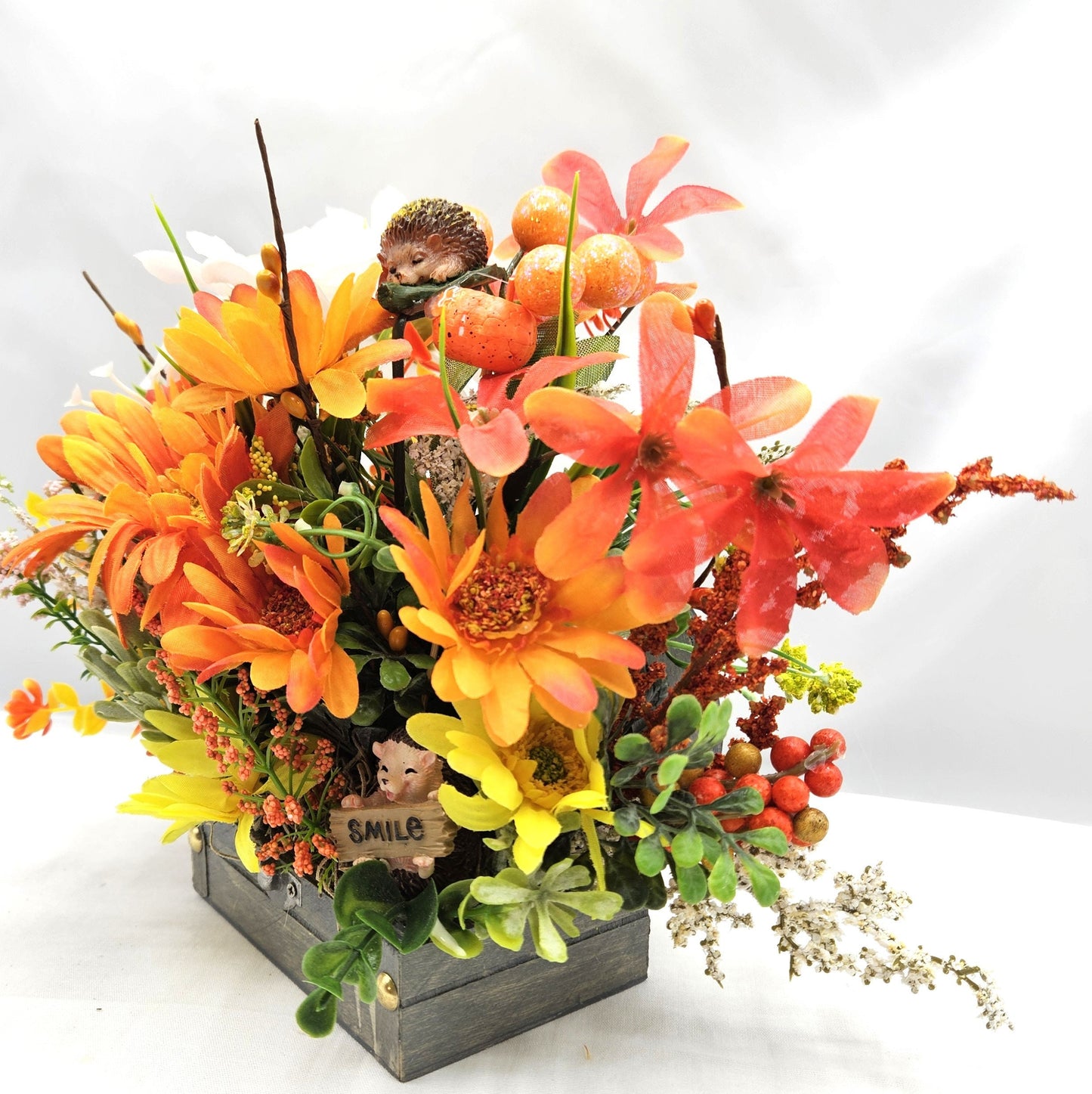 Hedgehog Treasure Chest Flower Arrangement: Cheerful Get Well Gift
