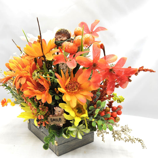 Hedgehog Treasure Chest Flower Arrangement: Cheerful Get Well Gift