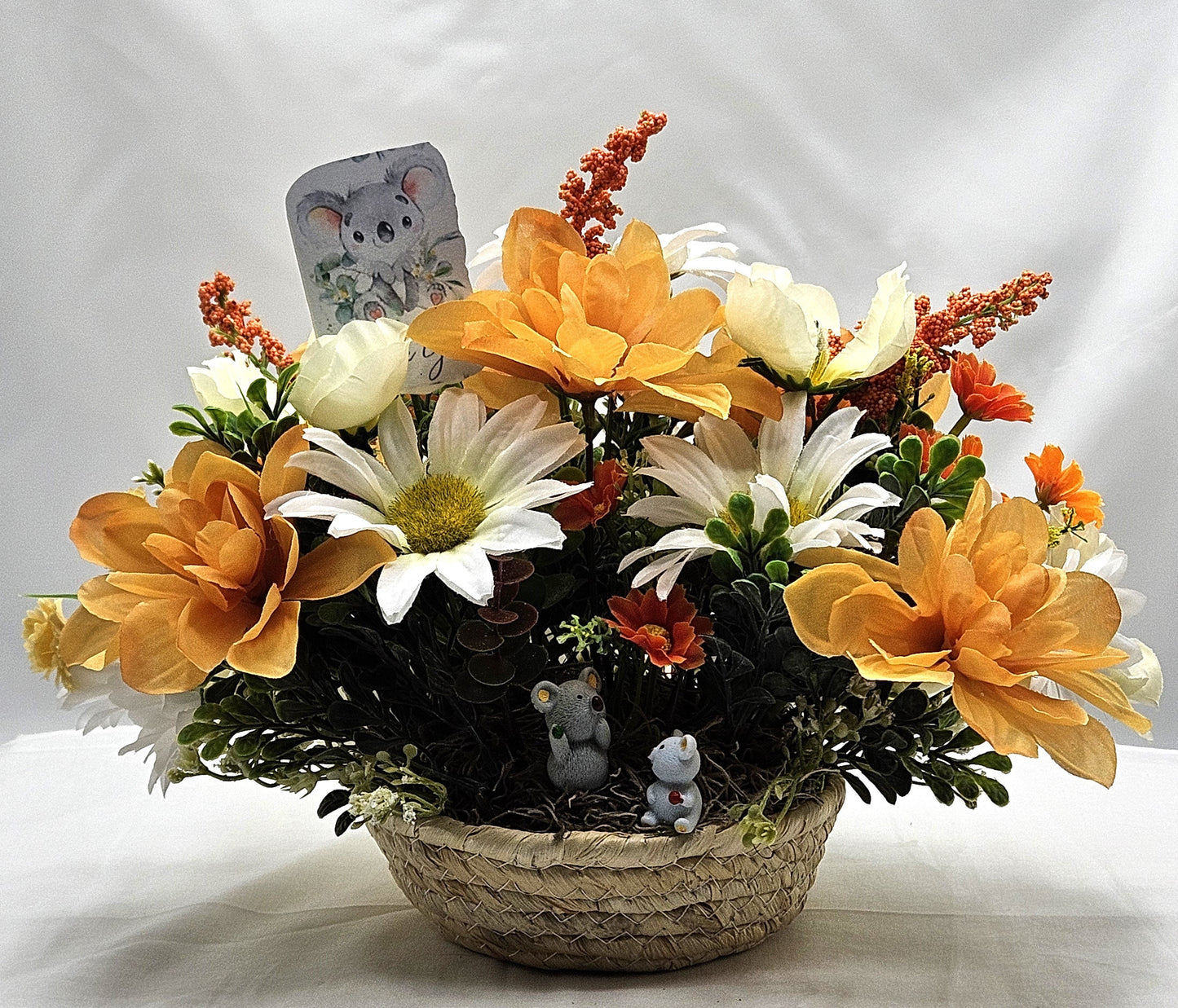 Adorable Koala Bear Flower Arrangement in Woven Basket - Thank You Decor for the Koala Bear Lover in Your Life, Gratitide Gift