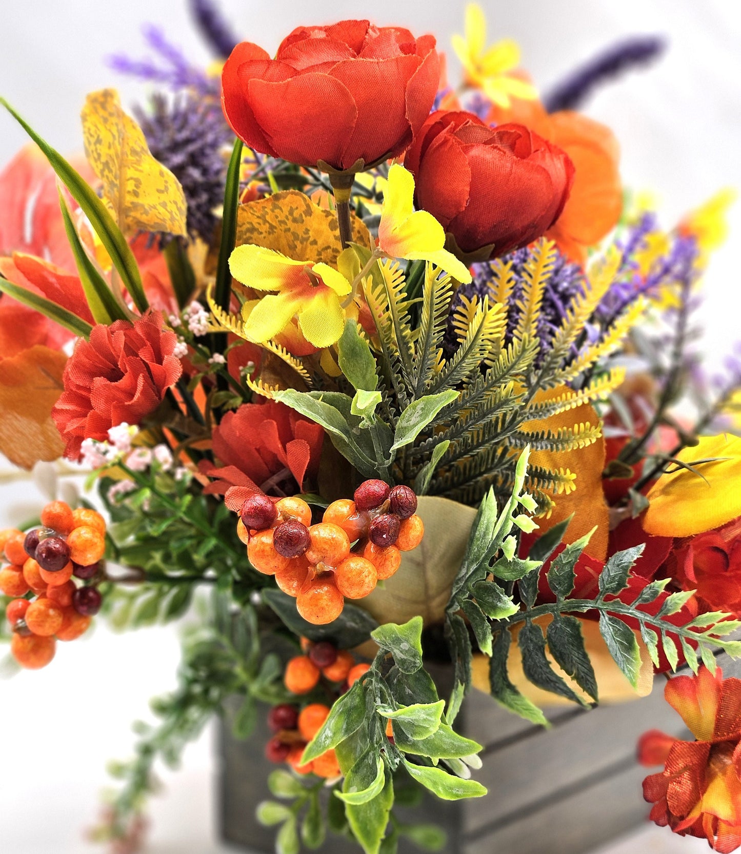 Yorkie Dog Fall Flower Arrangement: Pumpkin Patch Wooden Crate