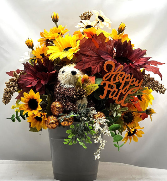 Fall Autumn Sunflower Floral Arrangement with Adorable Porcupine, Great  Fall Home or Office Decor, Great Gift For Nature Lover